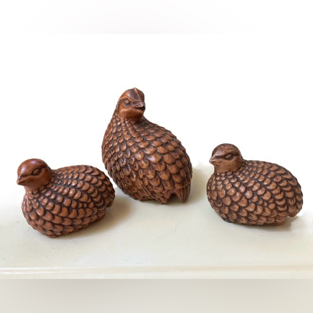 Set of Three Brown Quail Figurines by Arnel’s